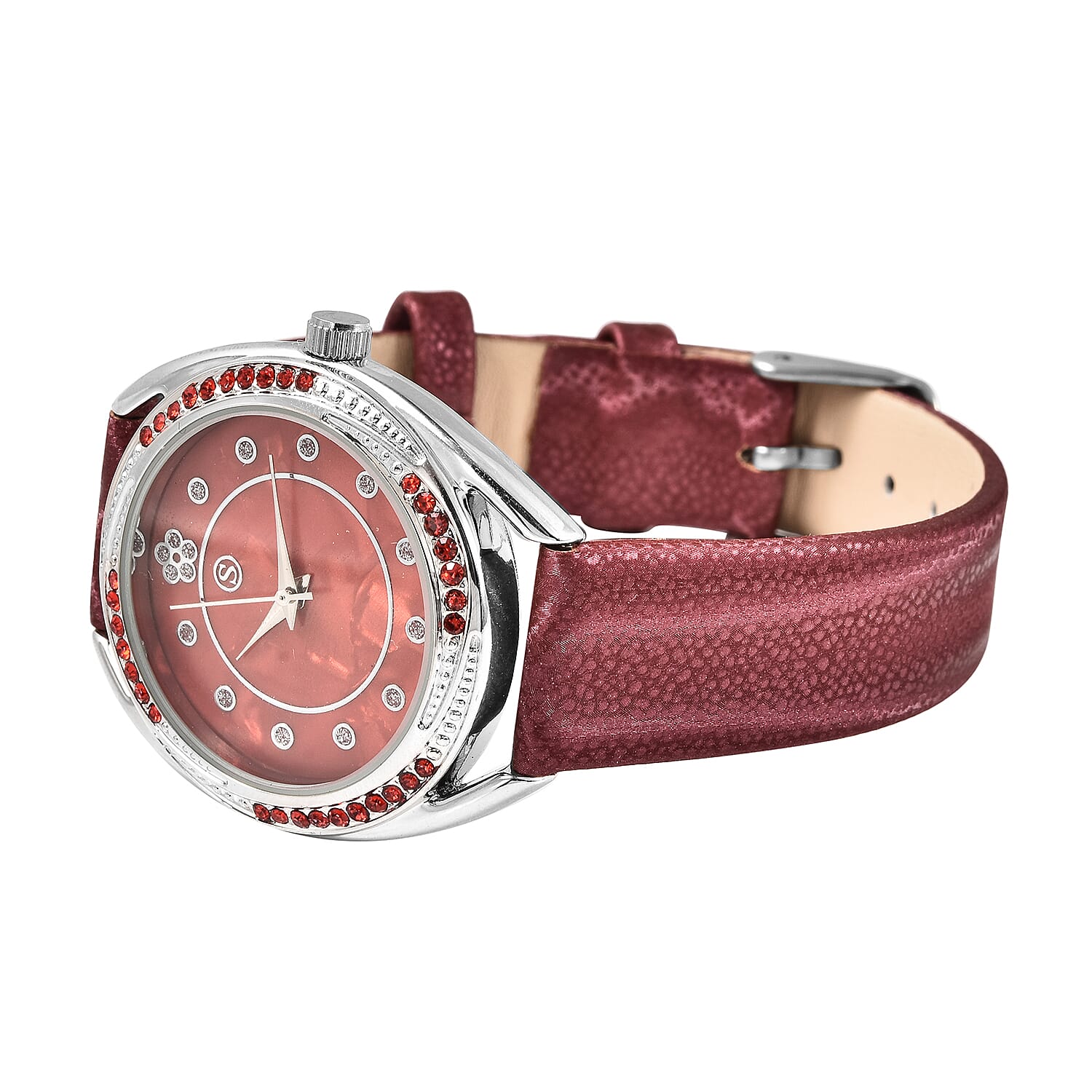 STRADA Japanese Movement Red Crystal Studded Water Resistant Watch with Red Strap