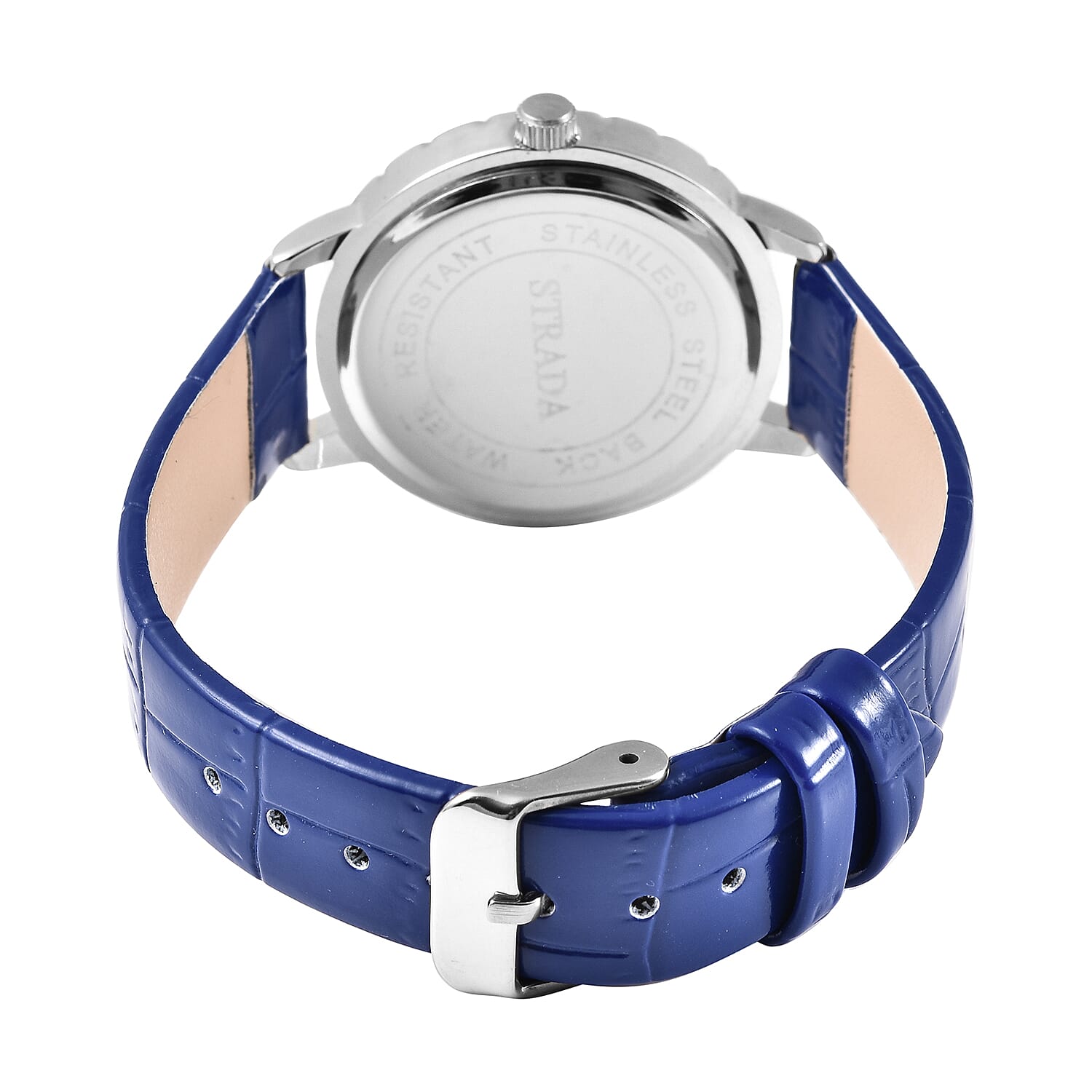 STRADA Japanese Movement Simulated Blue Sapphire Studded Water Resistant Watch with Dark Blue Colour Strap