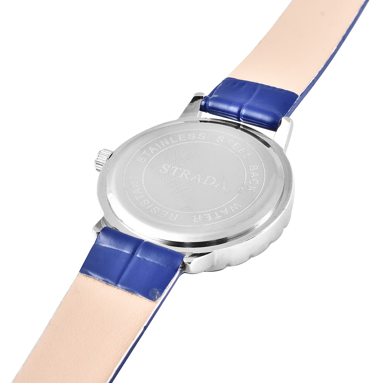 STRADA Japanese Movement Simulated Blue Sapphire Studded Water Resistant Watch with Dark Blue Colour Strap