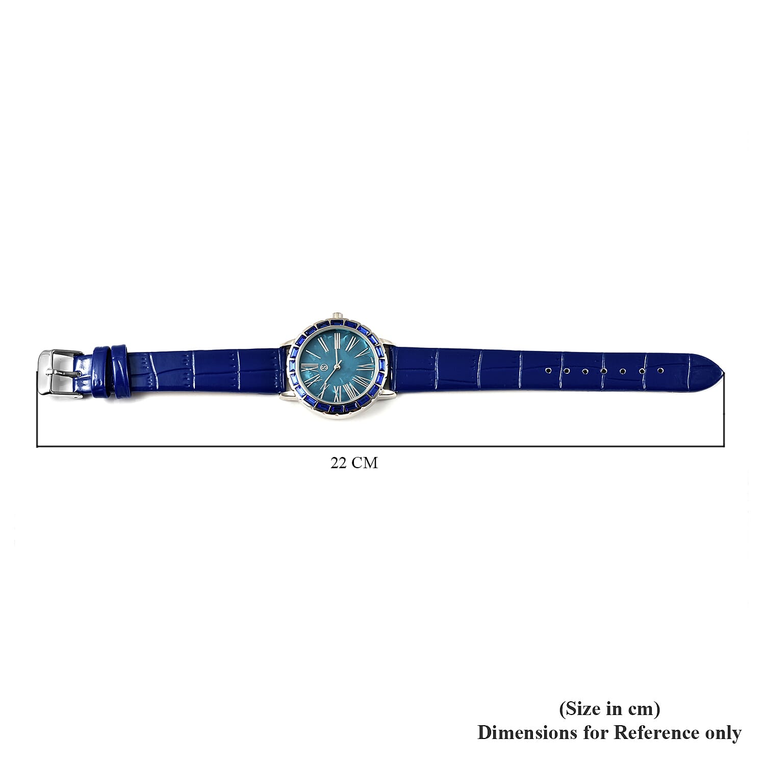 STRADA Japanese Movement Simulated Blue Sapphire Studded Water Resistant Watch with Dark Blue Colour Strap