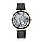 STRADA Japanese Movement Simulated Black Spinel Water Resistant Watch with Black Colour Strap