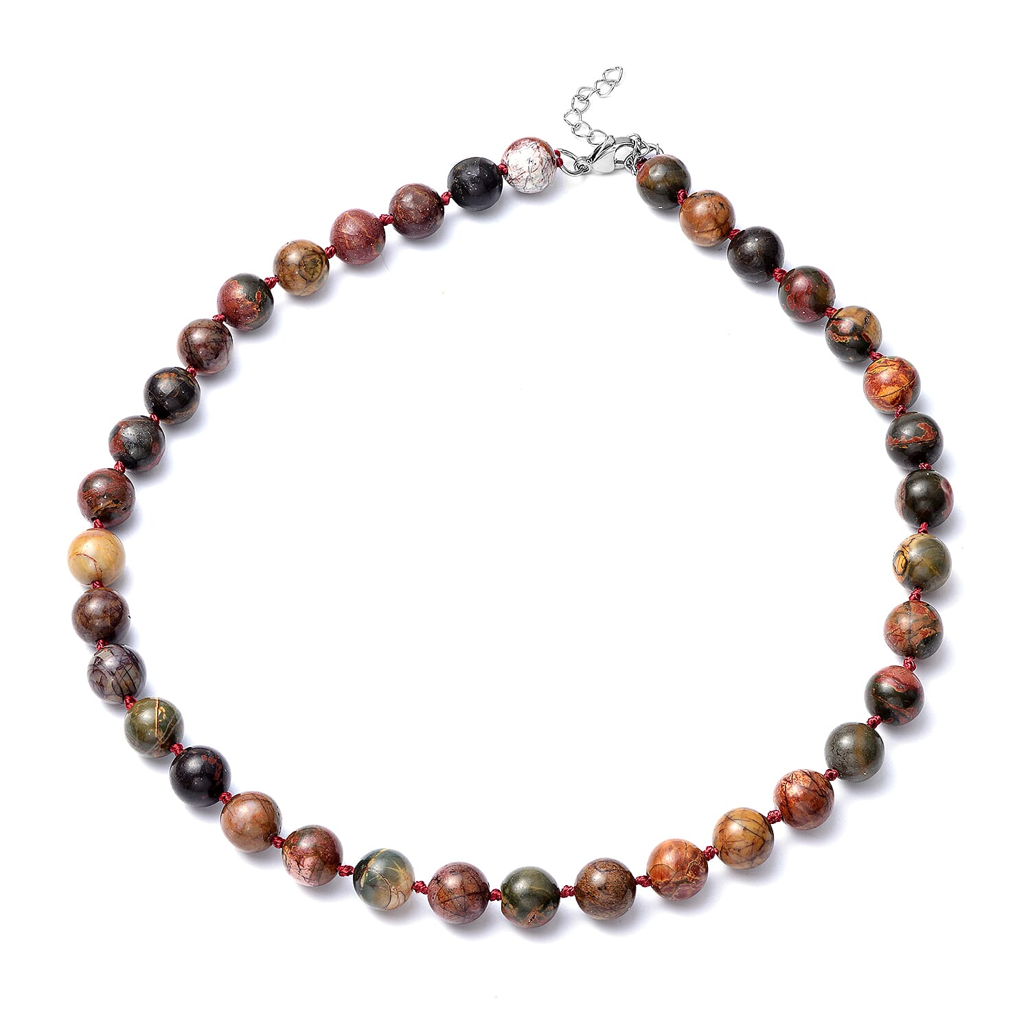 Picasso Jasper Beads Necklace (Size 18 with 2 inch Extender) in Stainless Steel