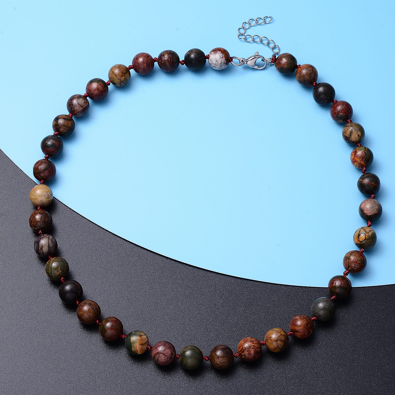 Picasso Jasper Beads Necklace (Size 18 with 2 inch Extender) in Stainless Steel