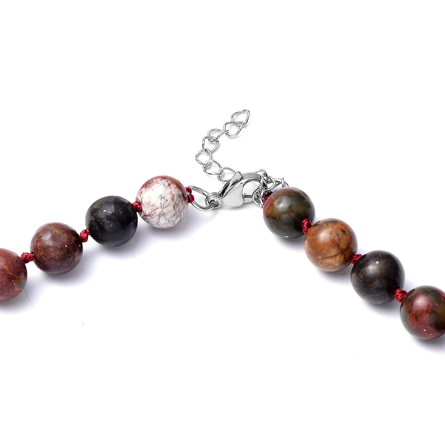 Picasso Jasper Beads Necklace (Size 18 with 2 inch Extender) in Stainless Steel