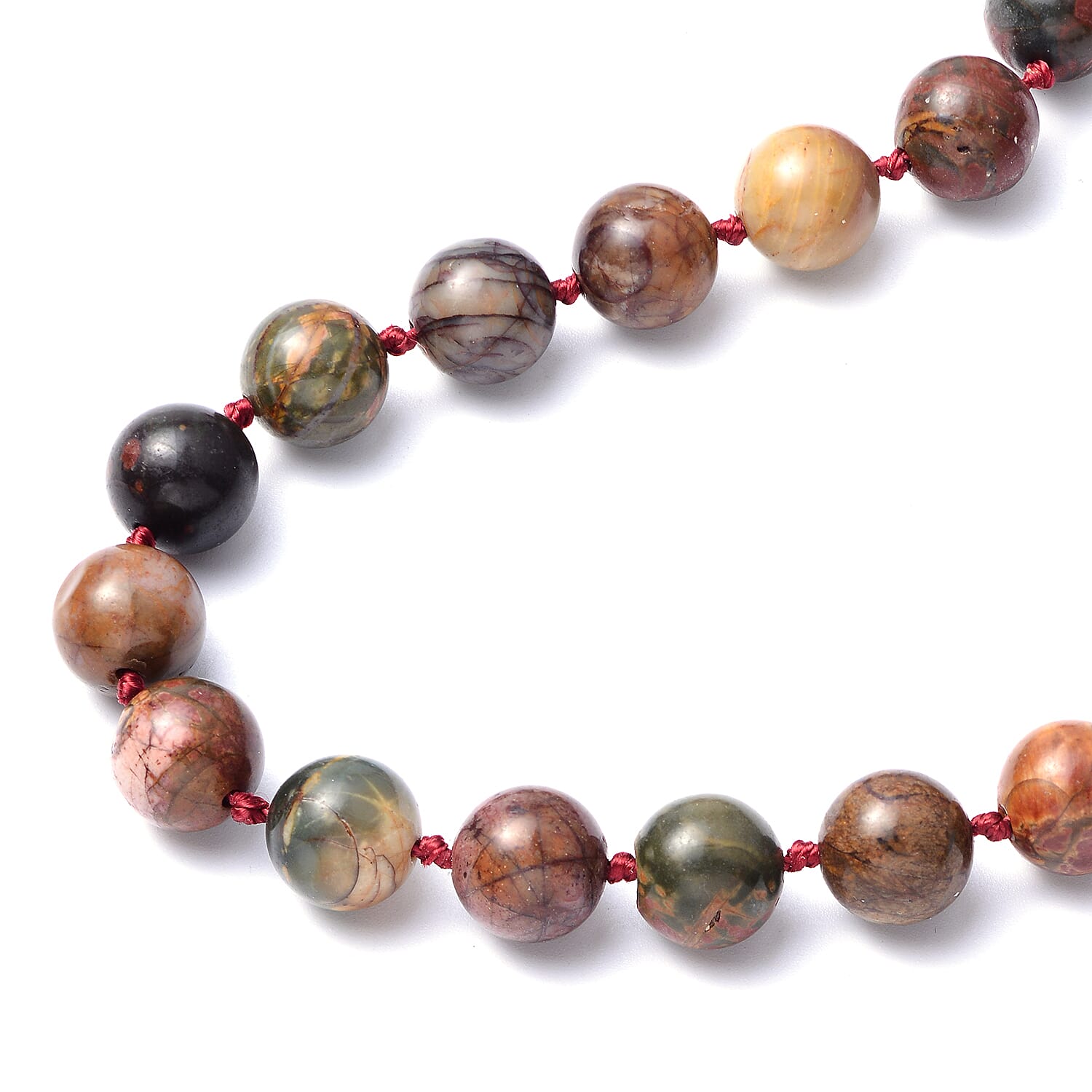 Picasso Jasper Beads Necklace (Size 18 with 2 inch Extender) in Stainless Steel