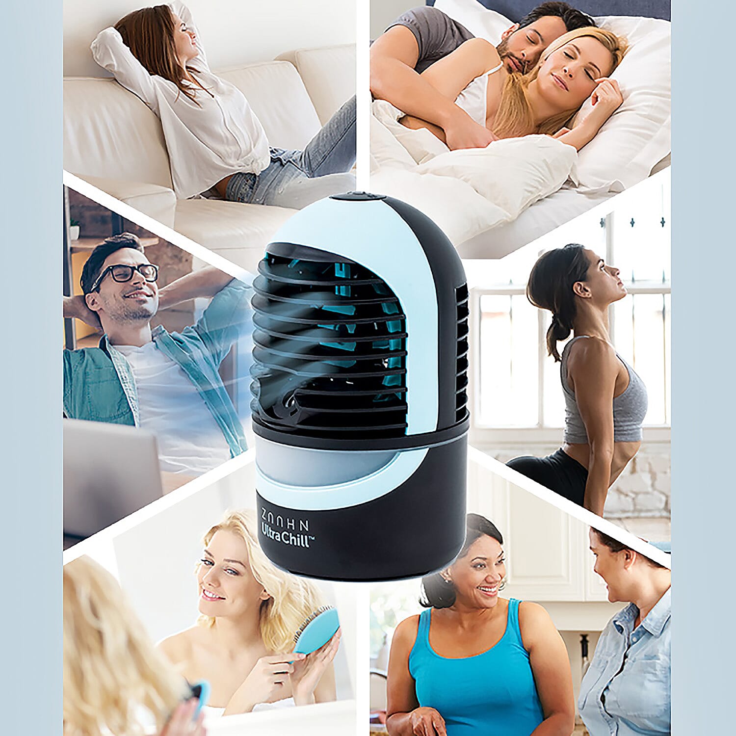 ZAAHN Ultra Chill Portable Air Cooler and Humidifier with 5 Colour Mood Light (17X10 CM) - Sky Blue and Black