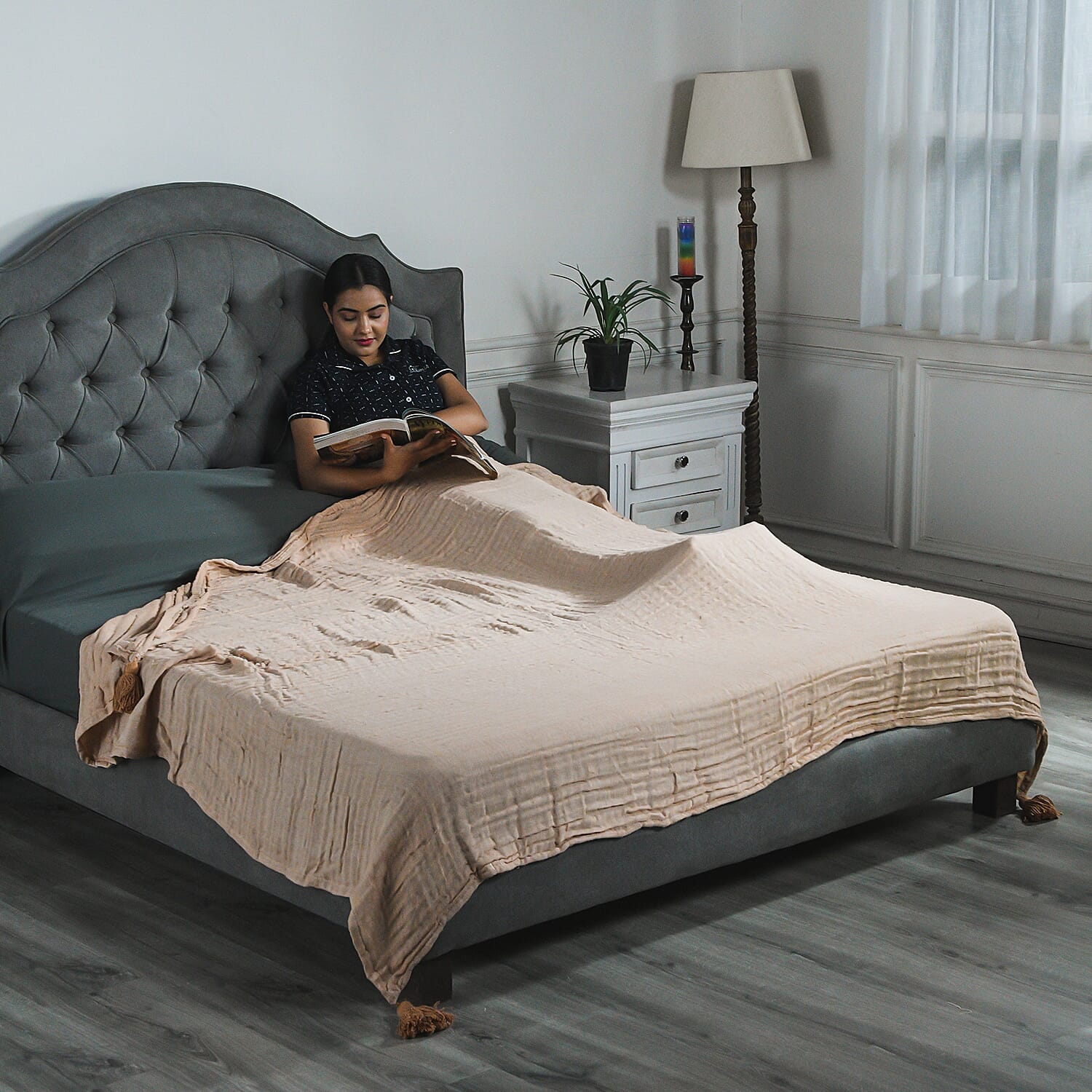 MUSLIN COTTON 3 LAYERED THROW PRE WASHED SOLID COLOR-Brown