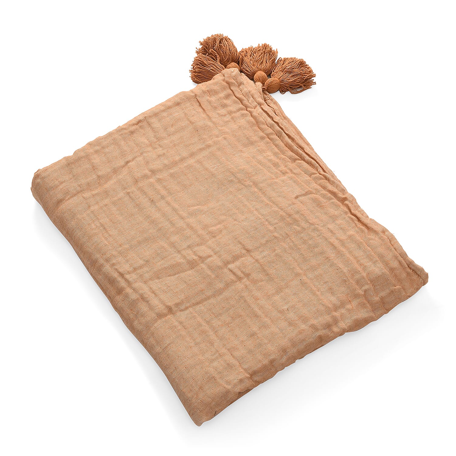 MUSLIN COTTON 3 LAYERED THROW PRE WASHED SOLID COLOR-Brown
