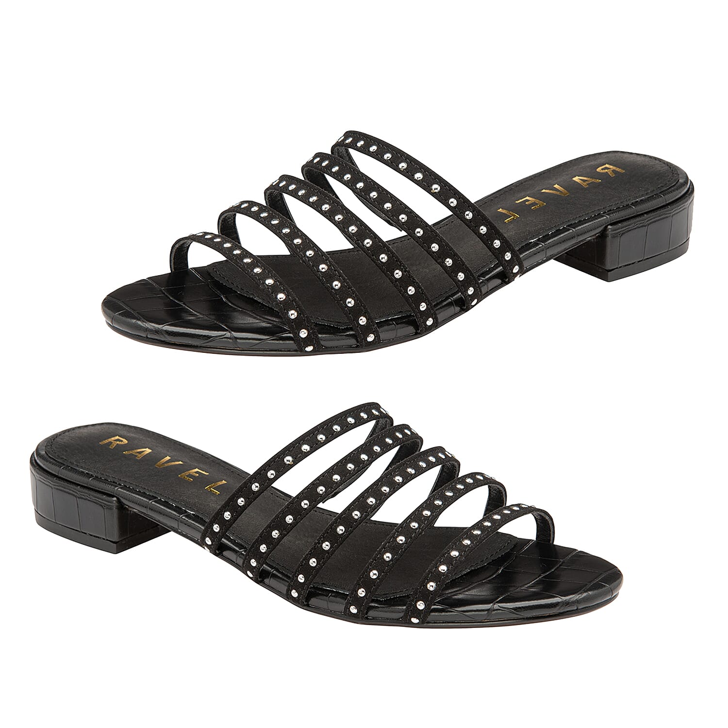 Ravel Alena Womens Slip On Sandals with Studded Straps in Black (Size 4)