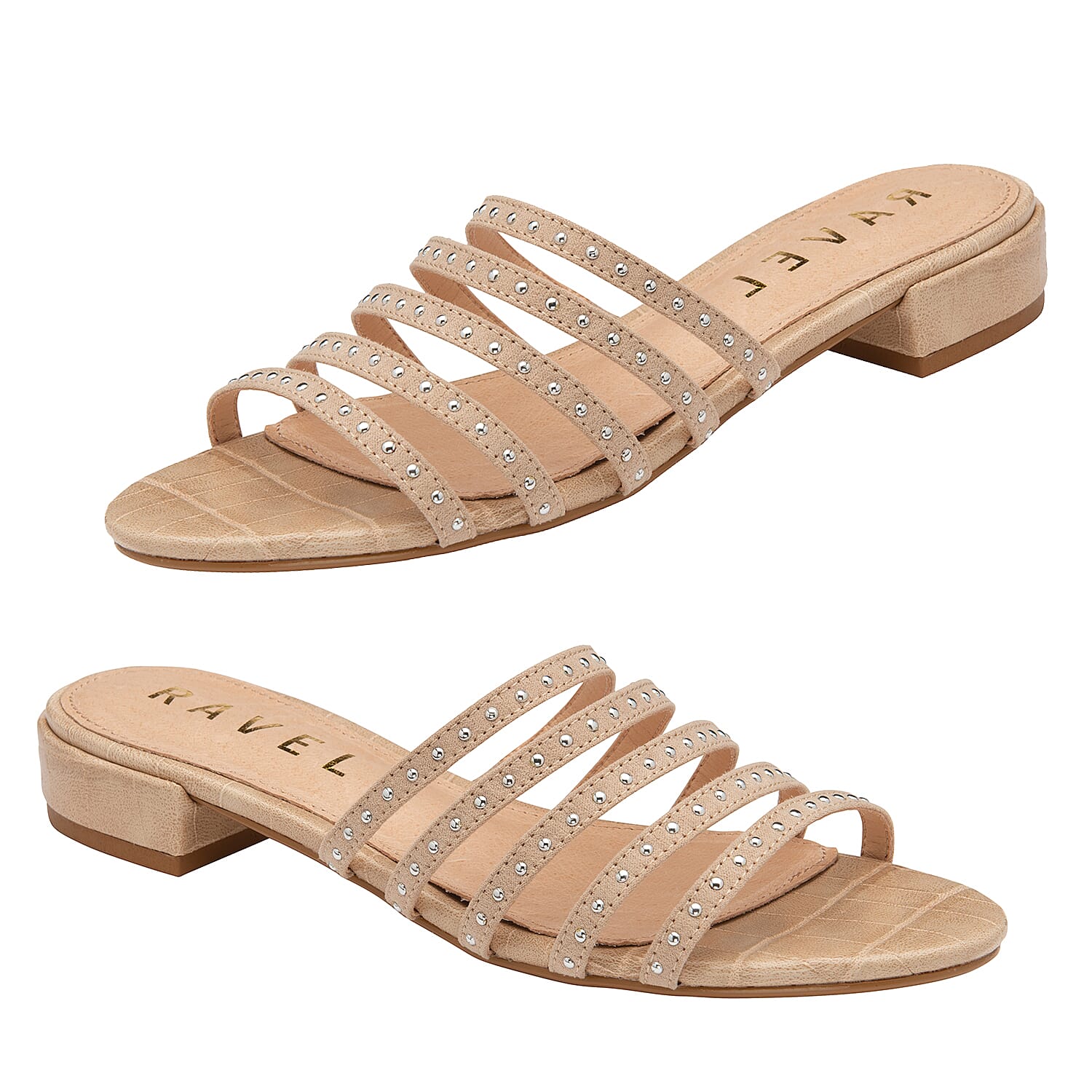 Ravel Alena Womens Slip On Sandals with Studded Straps in Beige (Size 5)