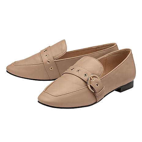 RAVEL Ramona Loafers with Gold Tone Buckle Detail in Blush Nude (Size 6)