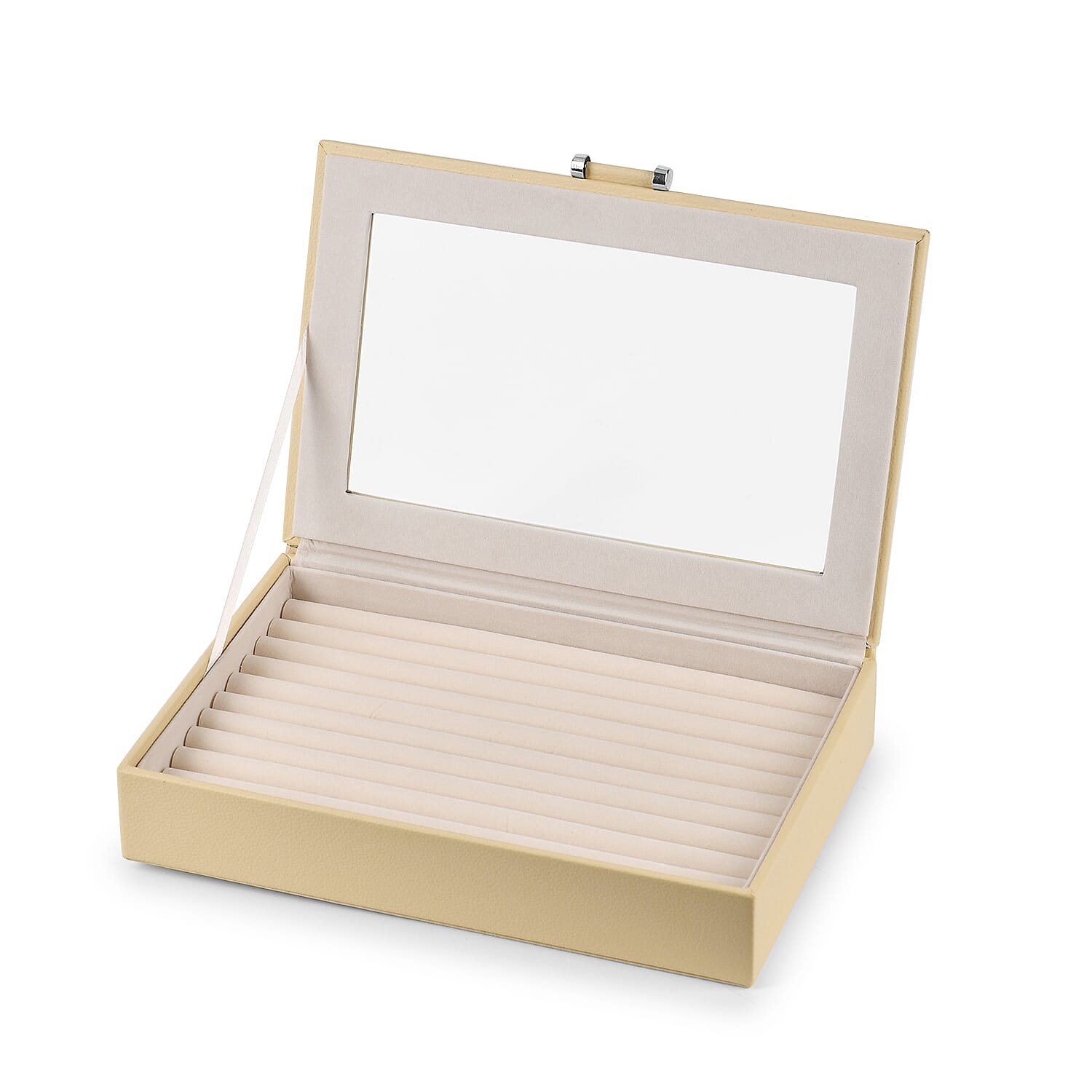 Portable Anti Tarnish Lining Jewellery Box with Glass Window (Size:26.7x17.8x5.5Cm) - Beige