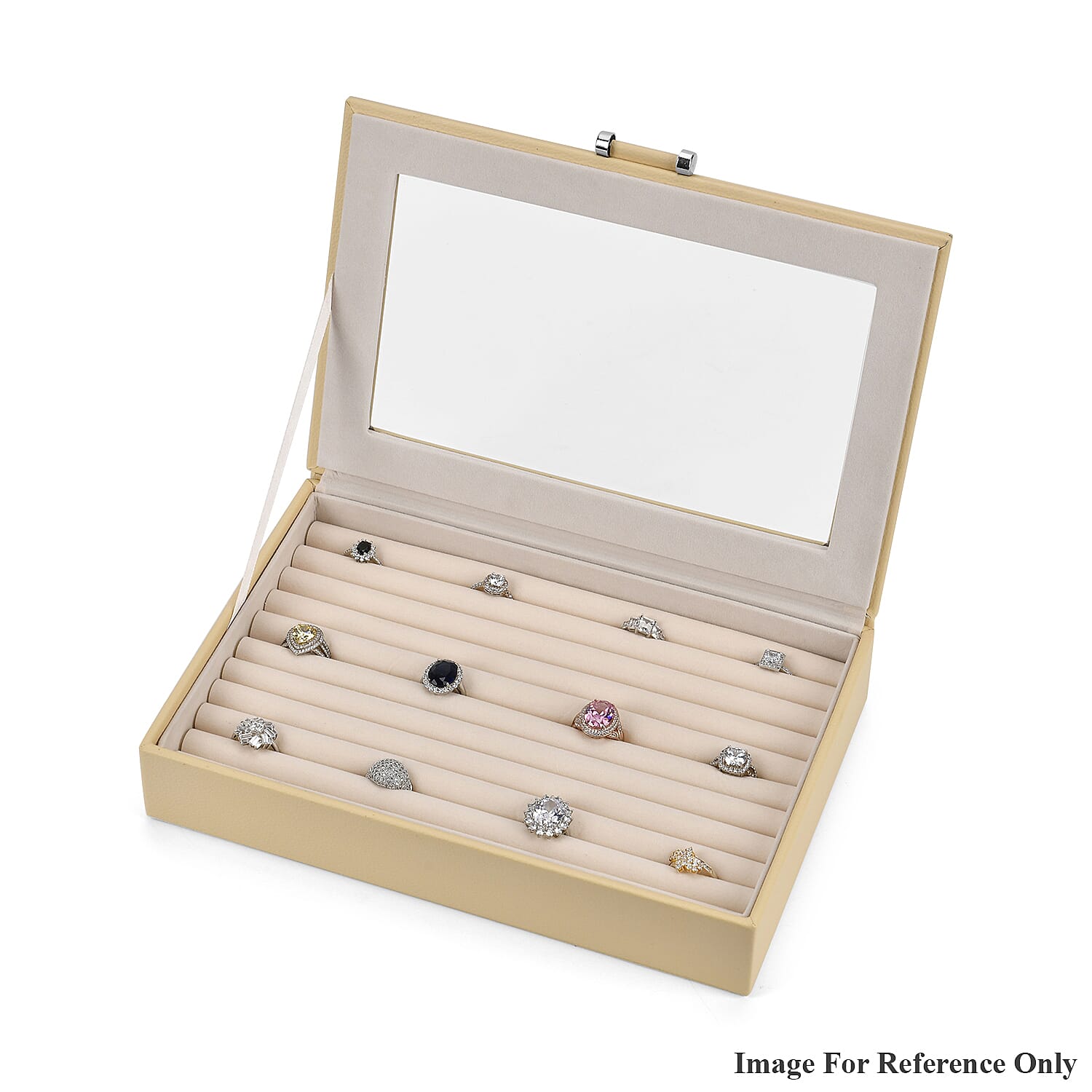 Portable Anti Tarnish Lining Jewellery Box with Glass Window (Size:26.7x17.8x5.5Cm) - Beige
