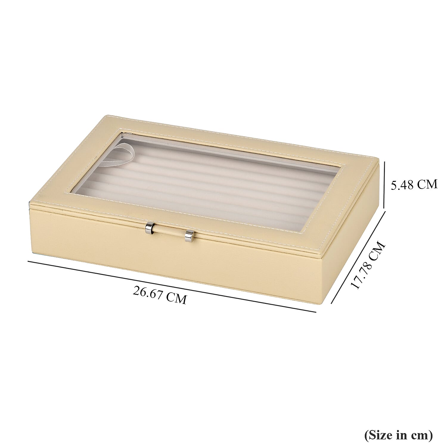 Portable Anti Tarnish Lining Jewellery Box with Glass Window (Size:26.7x17.8x5.5Cm) - Beige