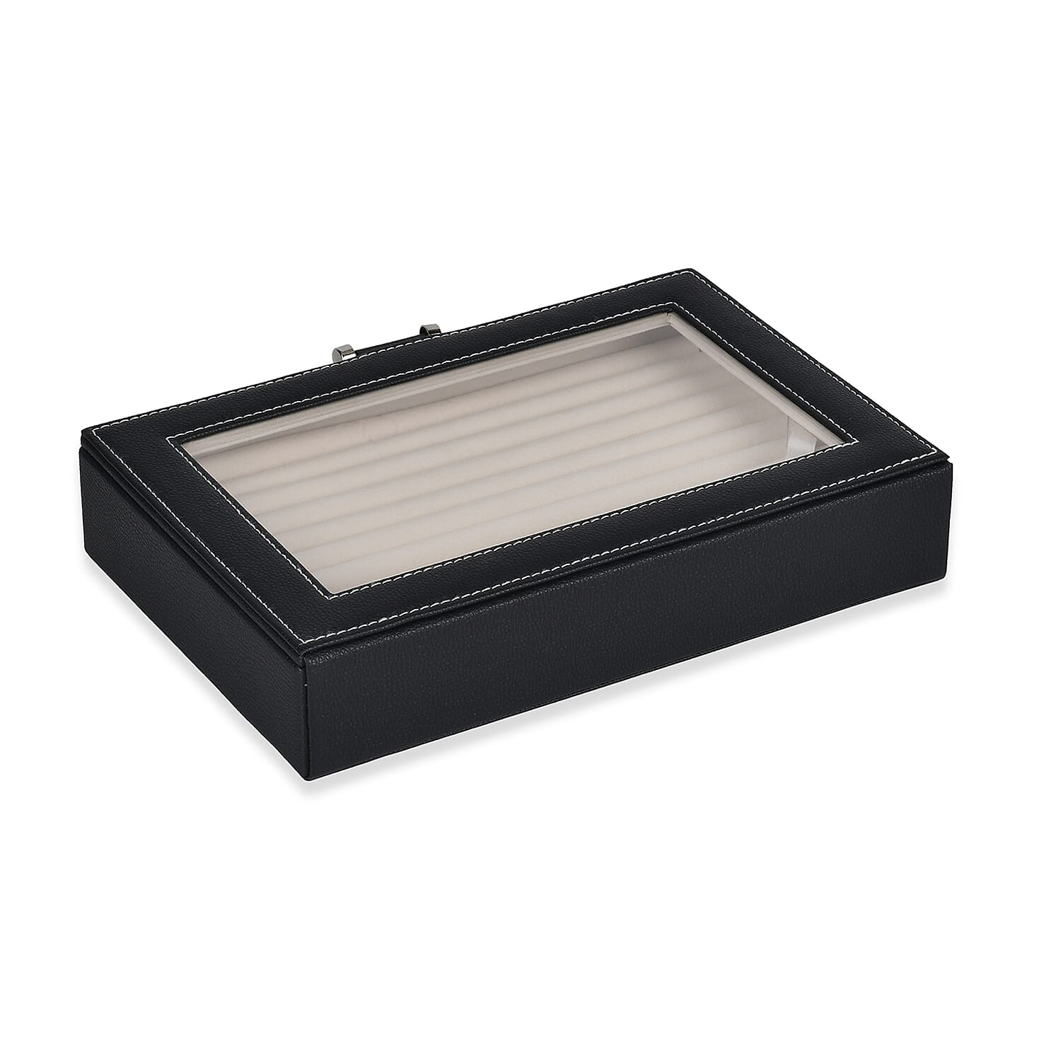 Stylish Ring Box With Glass Window & Anti Tarnish Lining (Size 10x7x2 cm) - Black (Can Hold 100Pcs Rings)