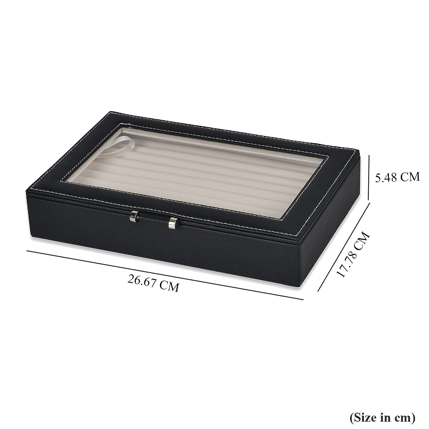 Stylish Ring Box With Glass Window & Anti Tarnish Lining (Size 10x7x2 cm) - Black (Can Hold 100Pcs Rings)