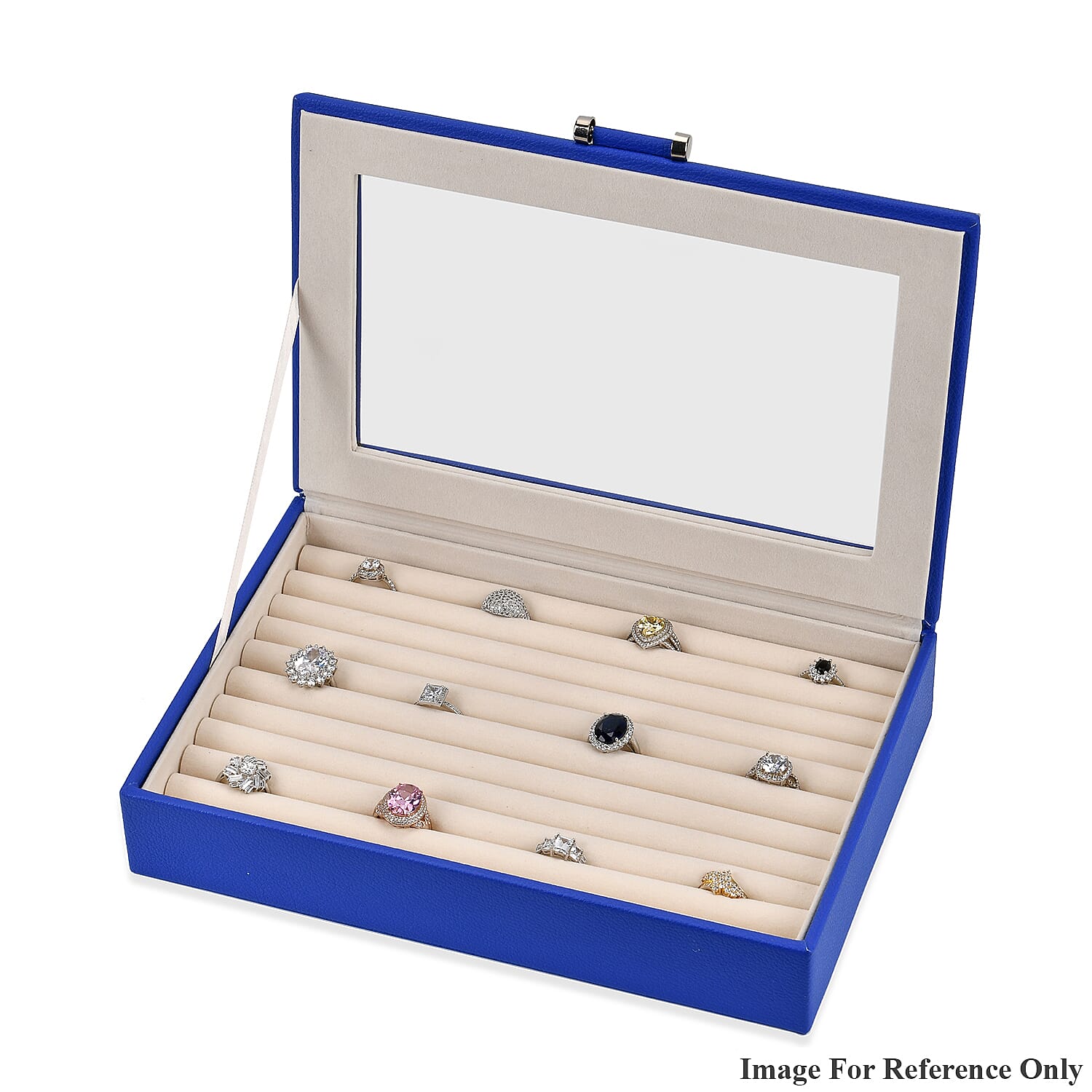 Stylish Ring Box With Glass Window & Anti Tarnish Lining (Size 10x7x2 cm ) - Blue (Can Hold 100Pcs Rings) Stylish Ring Box With Glass Window & Anti Tarnish Lining (Size 10x7x2 cm ) - Blue (Can Hold 100Pcs Rings)
