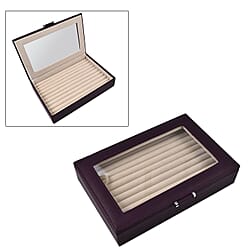 Portable Aniti Tarnish Lining Jewellery Box with Glass Window (Size:26.7x17.8x5.5Cm) - Lavender