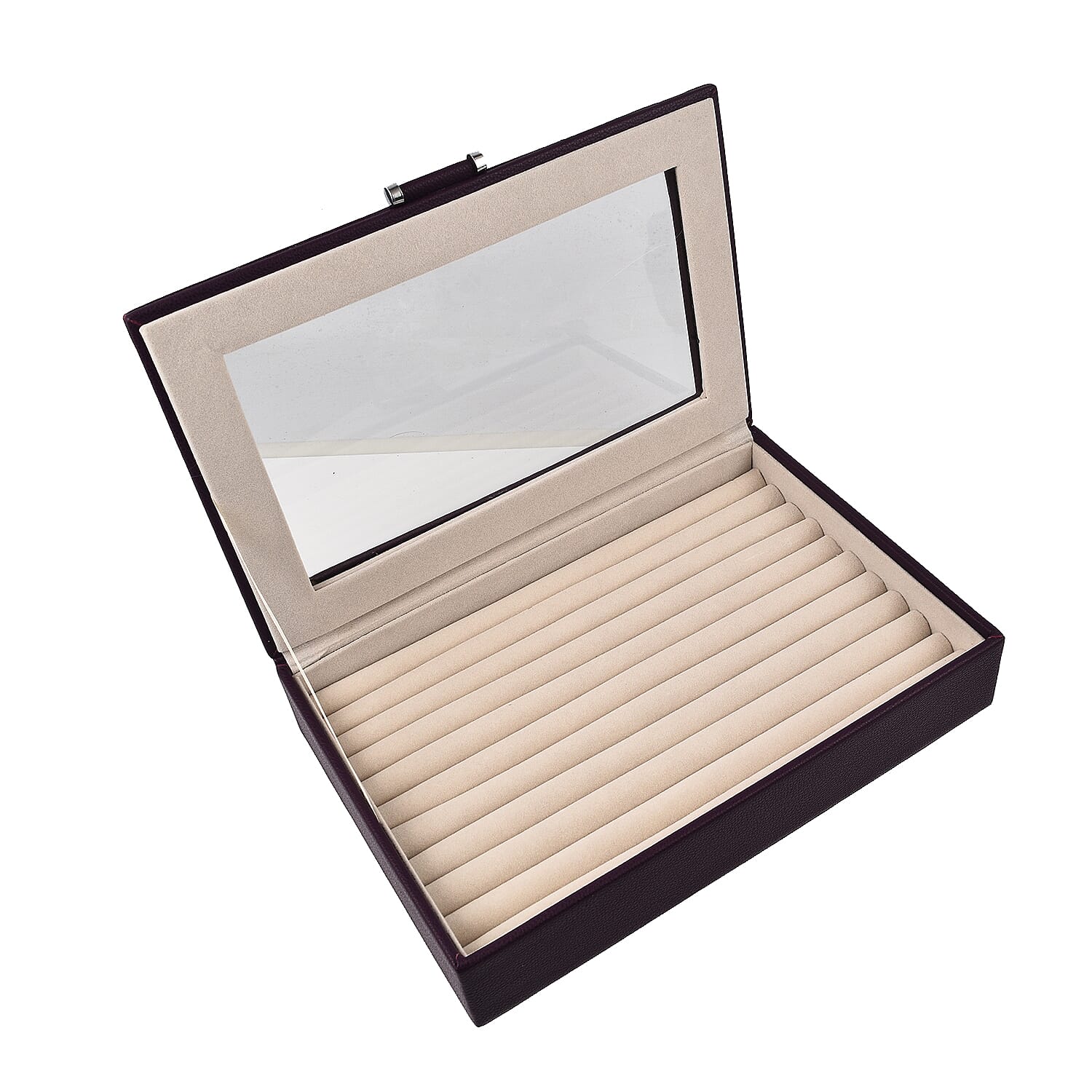 Stylish Ring Box With Glass Window & Anti Tarnish Lining (Size 10x7x2 cm) - Purple (Can Hold 100Pcs Rings)
