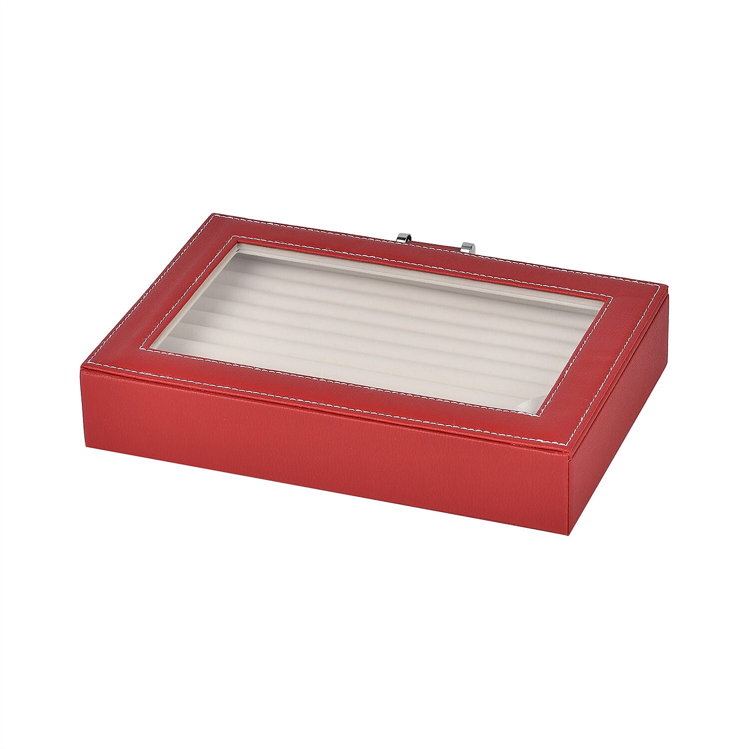 Stylish Ring Box With Glass Window & Anti Tarnish Lining (Size 10x7x2 cm) - Red (Can Hold 100Pcs Rings)