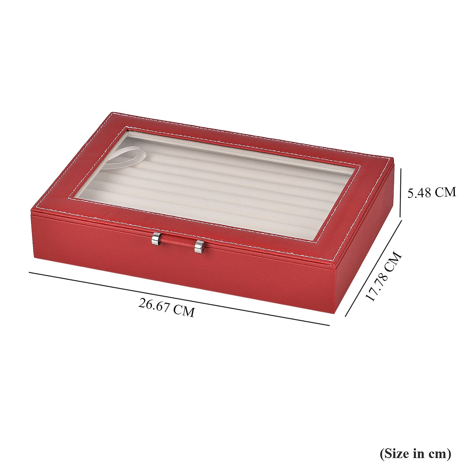 Stylish Ring Box With Glass Window & Anti Tarnish Lining (Size 10x7x2 cm) - Red (Can Hold 100Pcs Rings)
