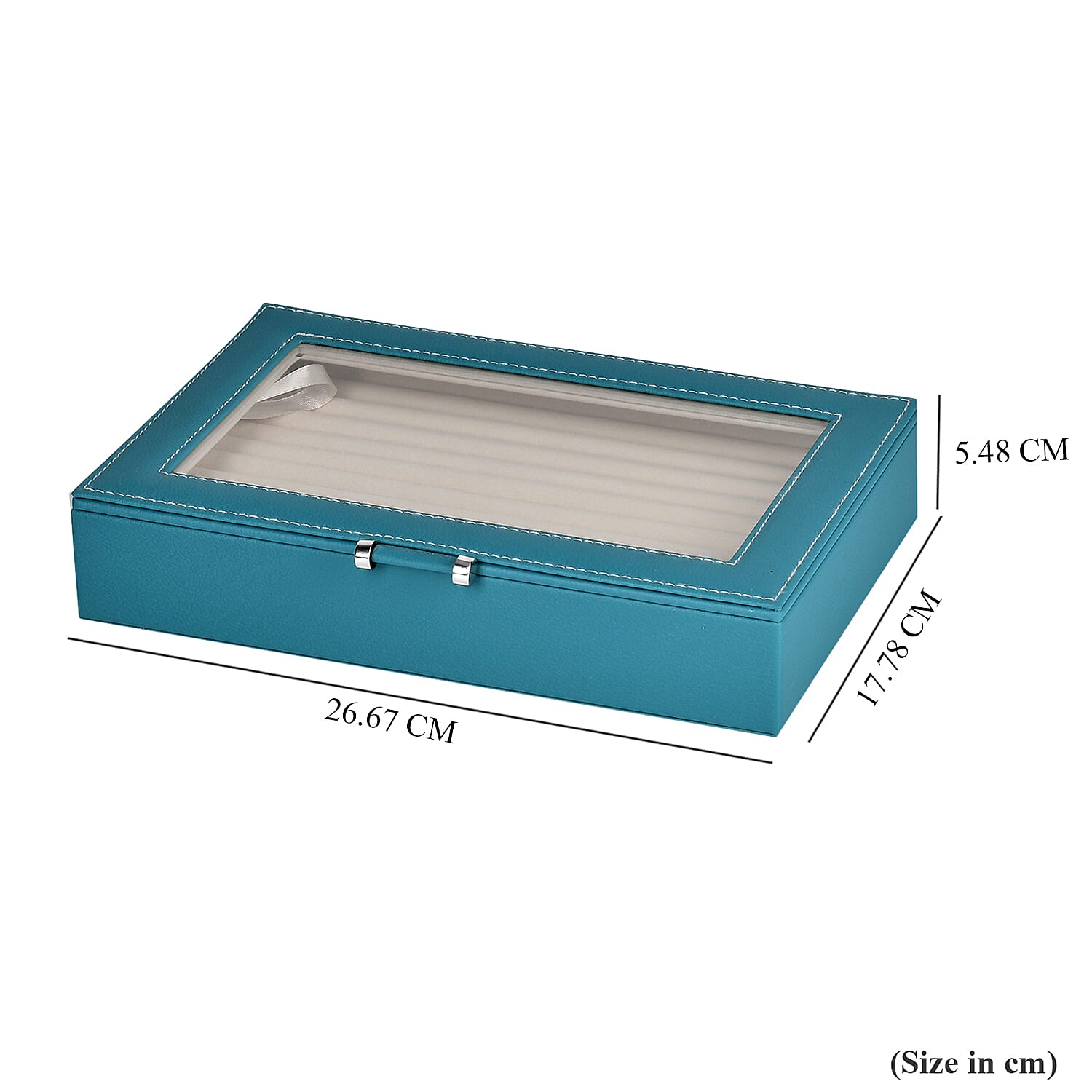 Stylish Ring Box With Glass Window & Anti Tarnish Lining (Size 10x7x2 cm) - Turquoise Blue (Can Hold 100Pcs Rings)