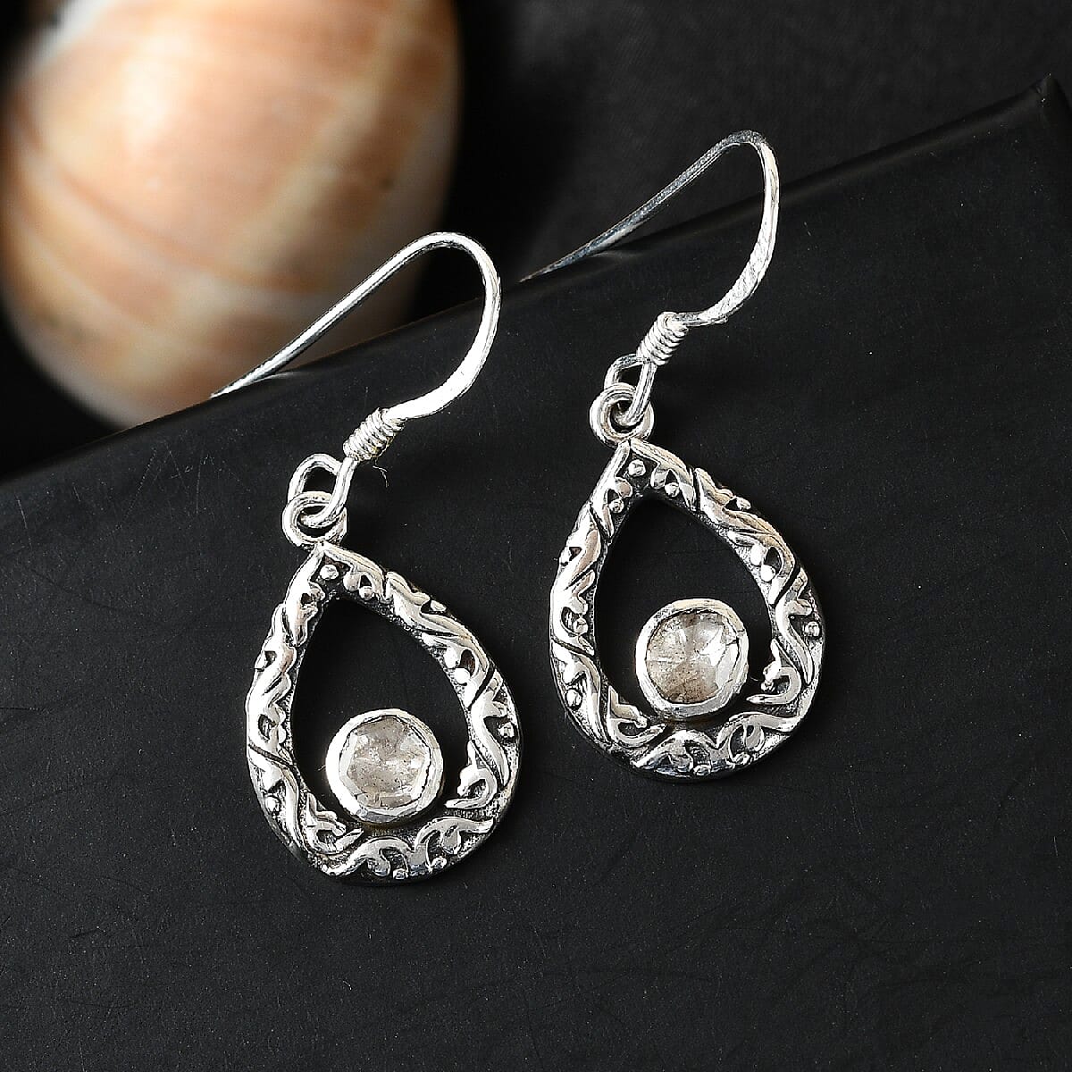 Artisan Crafted Polki Diamond Earrings in Platinum Overlay Sterling Silver 2.00 Ct.