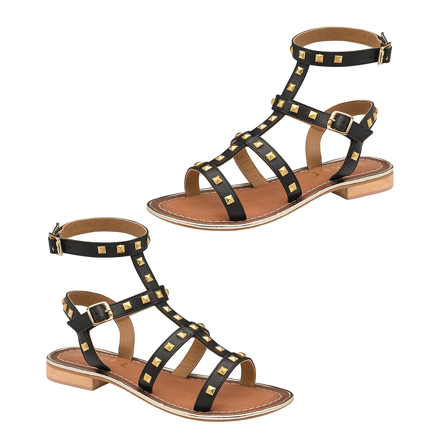 Ravel Parkes Gladiator Sandals with Stud Detailing and Double Strap Ankle Fastening (Size 3)