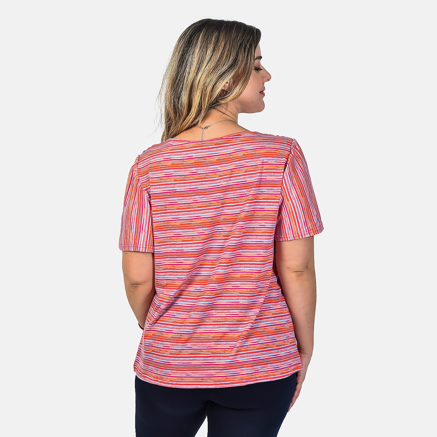 SUGARCRISP Pink and Multi Colour Stripe Cap Sleeve Top (Size L)