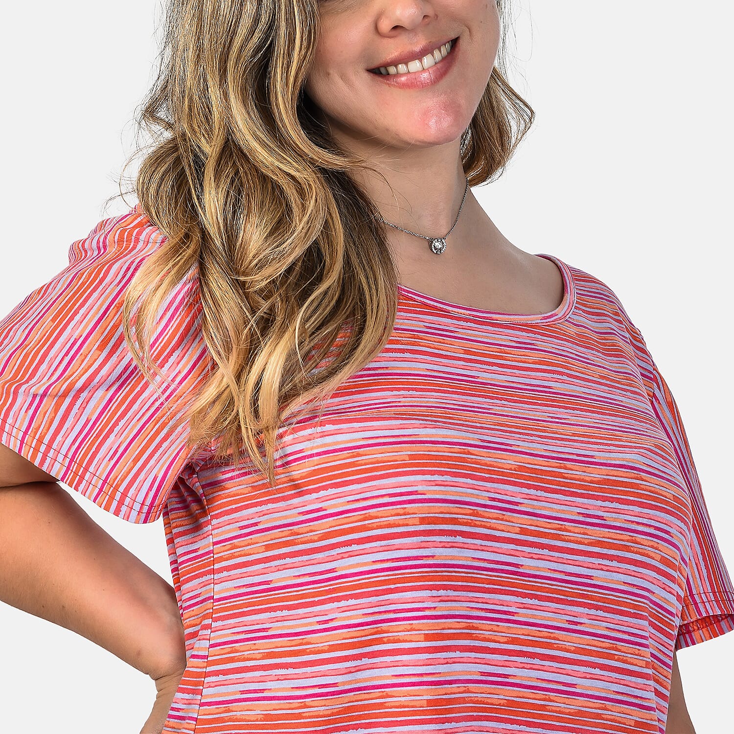 SUGARCRISP Pink and Multi Colour Stripe Cap Sleeve Top (Size L)