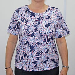 Aura Boutique Printed Short Sleeve Top (Size L) - Navy