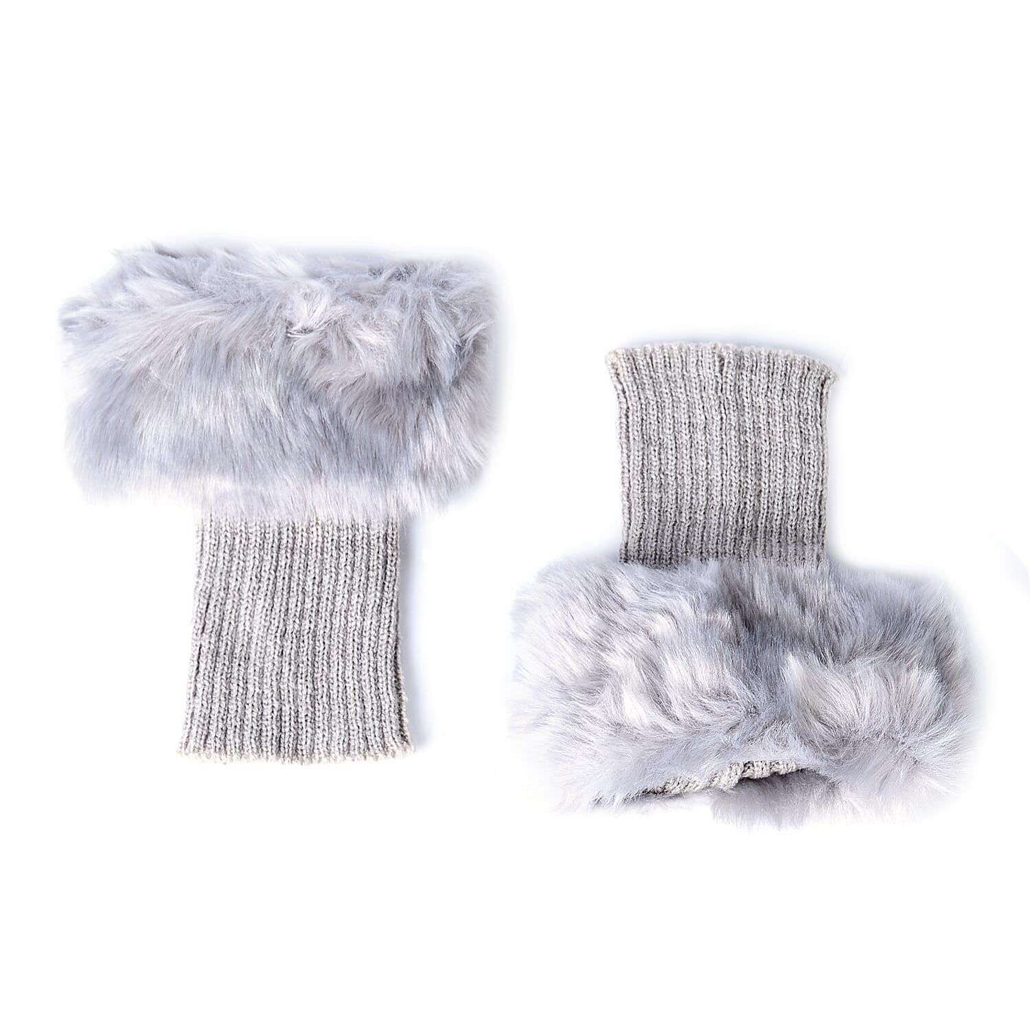 Pair of Crochet Faux Fur Knit Boot Toppers (Size 17x15Cm) - Light Grey