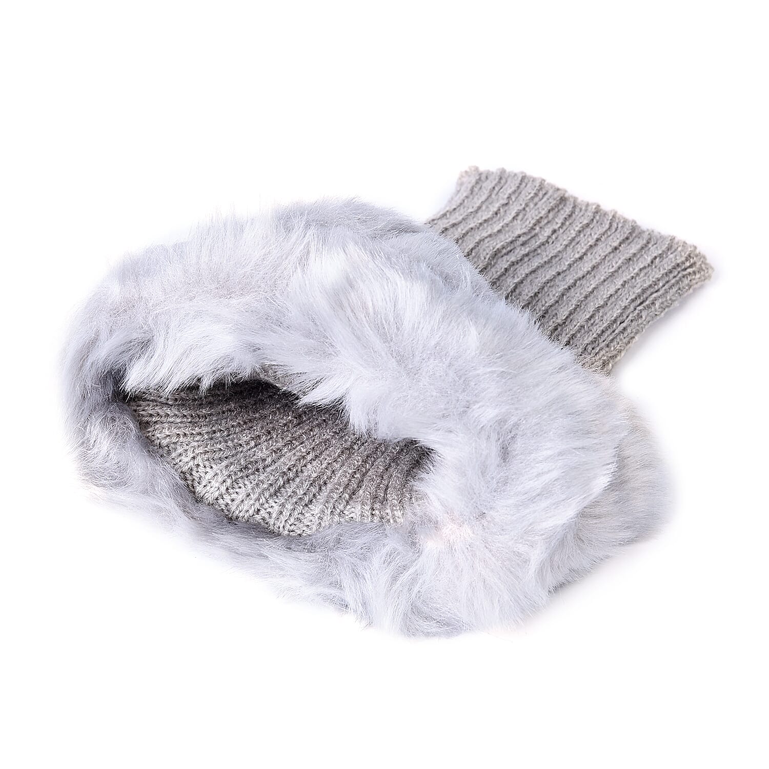 Pair of Crochet Faux Fur Knit Boot Toppers (Size 17x15Cm) - Light Grey