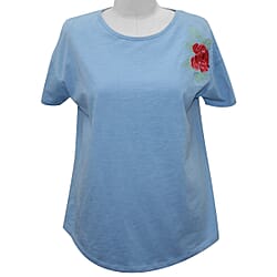 SUGARCRISP Cotton Short Sleeved TShirt with Flower Detail - Chambray Blue