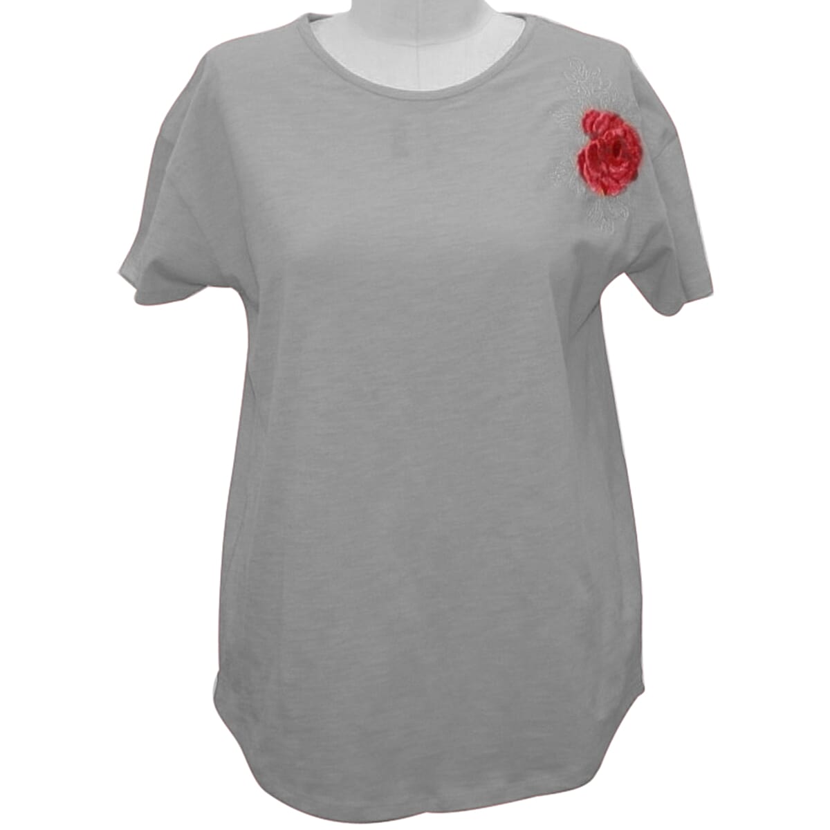 SUGARCRISP Cotton Short Sleeved TShirt with Flower Detail - Chambray Blue