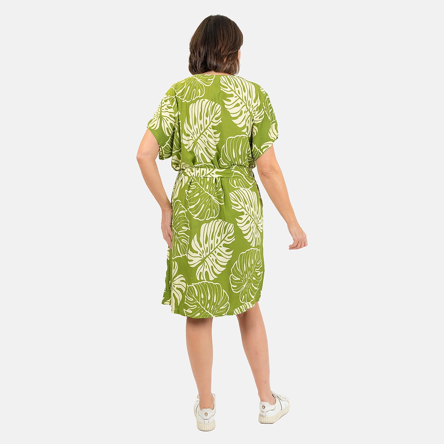 Bali Collection 100% Rayon Leaves Pattern Women Dress (Size:L/16-18) - Yellow and Cream