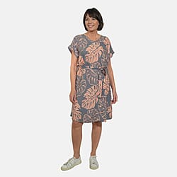LA MAREY Bali Collection 100% Rayon Leaves Pattern Women Dress - Grey and Peach