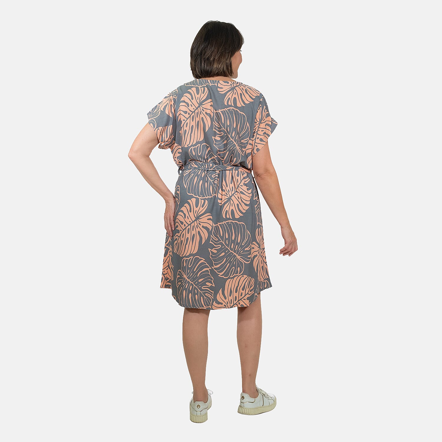 Bali Collection 100% Rayon Leaves Pattern Women Dress (Size:L/16-18) - Yellow and Cream