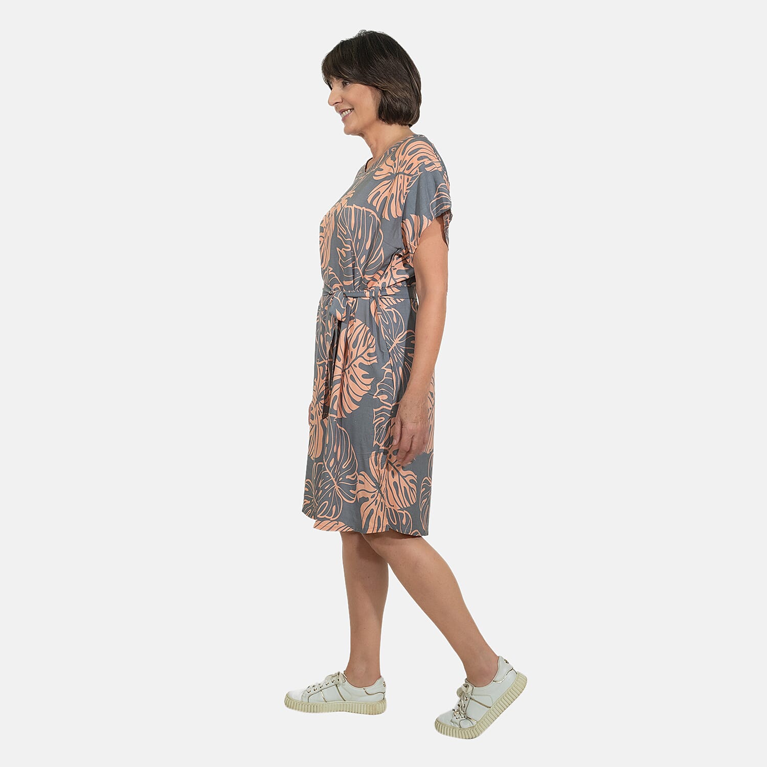 Bali Collection 100% Rayon Leaves Pattern Women Dress (Size:L/16-18) - Yellow and Cream