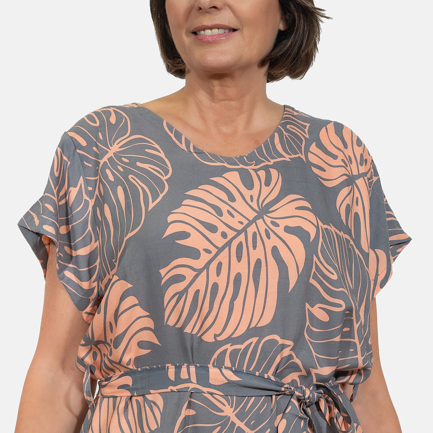 Bali Collection 100% Rayon Leaves Pattern Women Dress (Size:L/16-18) - Yellow and Cream