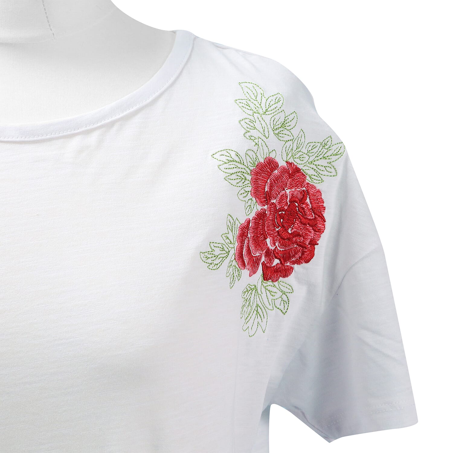 SUGARCRISP Cotton Short Sleeved TShirt with Flower Detail - Chambray Blue