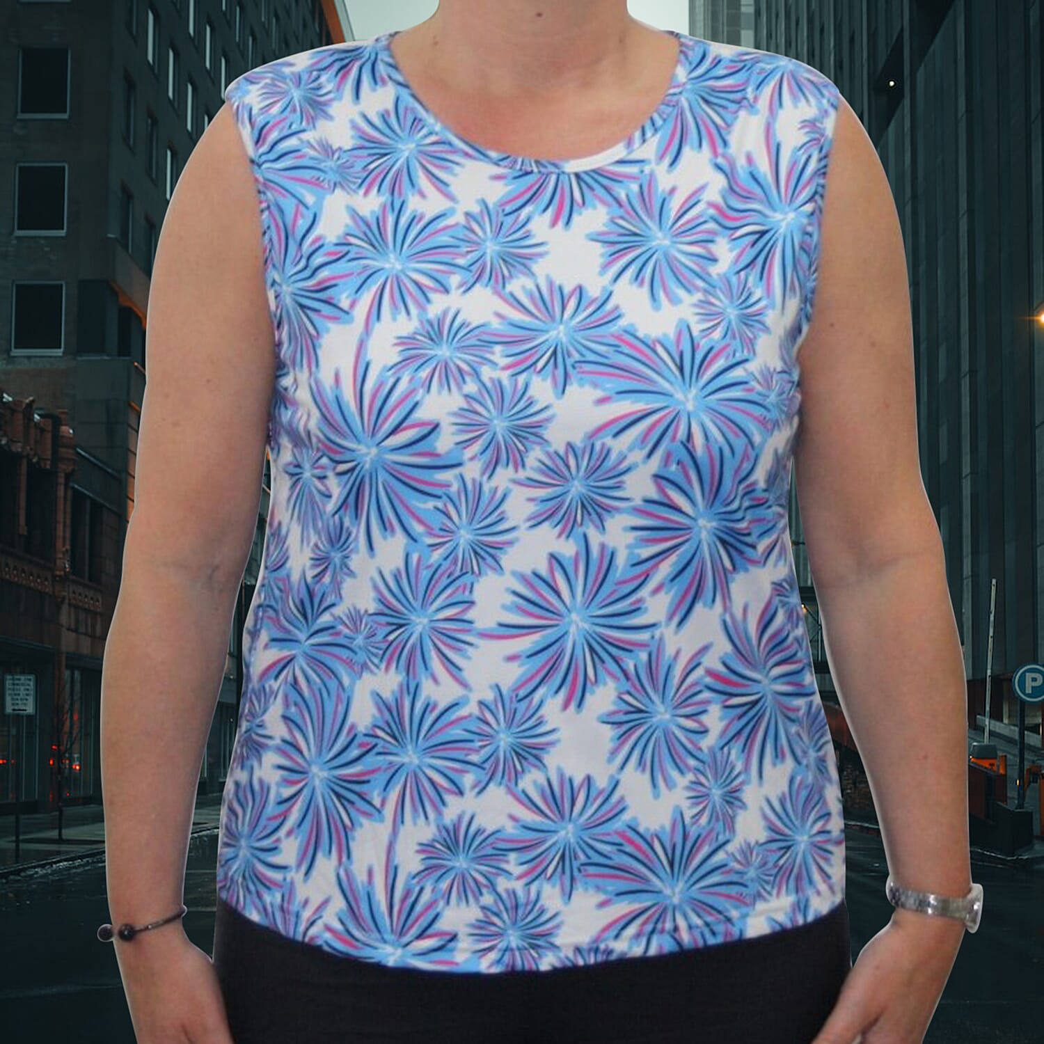 Aura Boutique Printed Sleeveless Top (Size S) - White & Blue