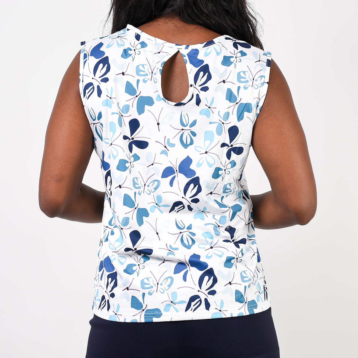 Aura Boutique Printed Sleeveless Top (Size S) - White & Blue