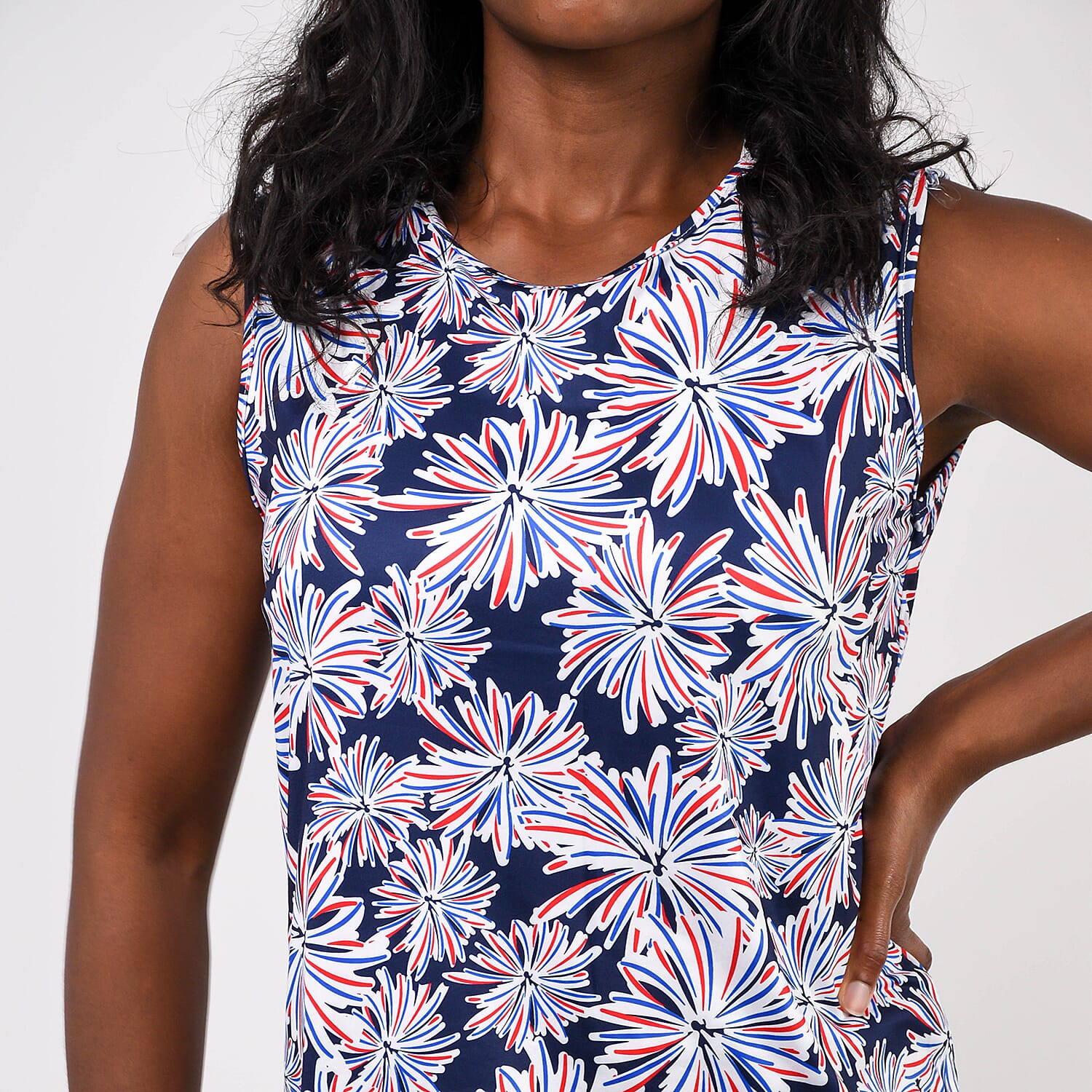 Aura Boutique Printed Sleeveless Top (Size S) - White & Blue