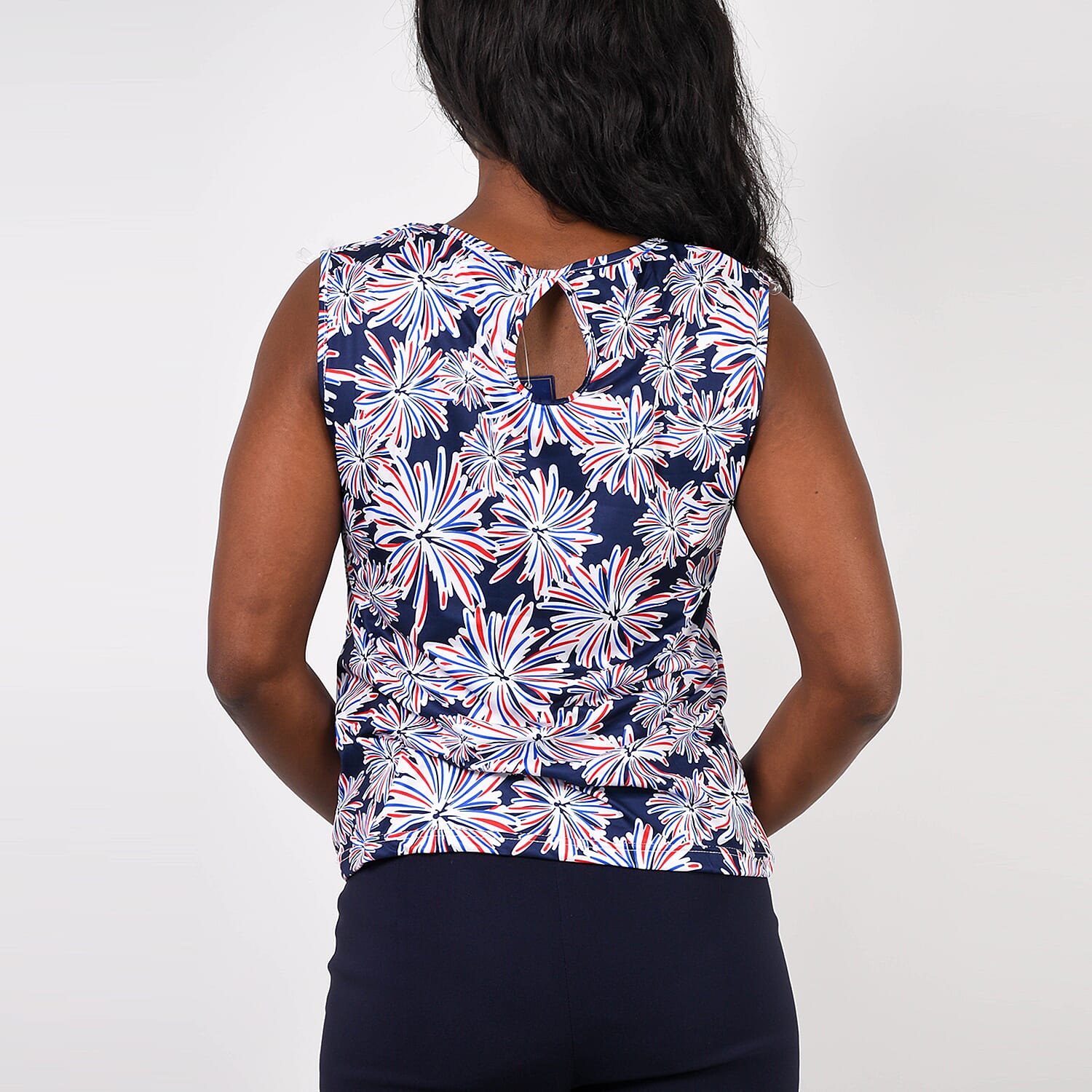 Aura Boutique Printed Sleeveless Top (Size S) - White & Blue