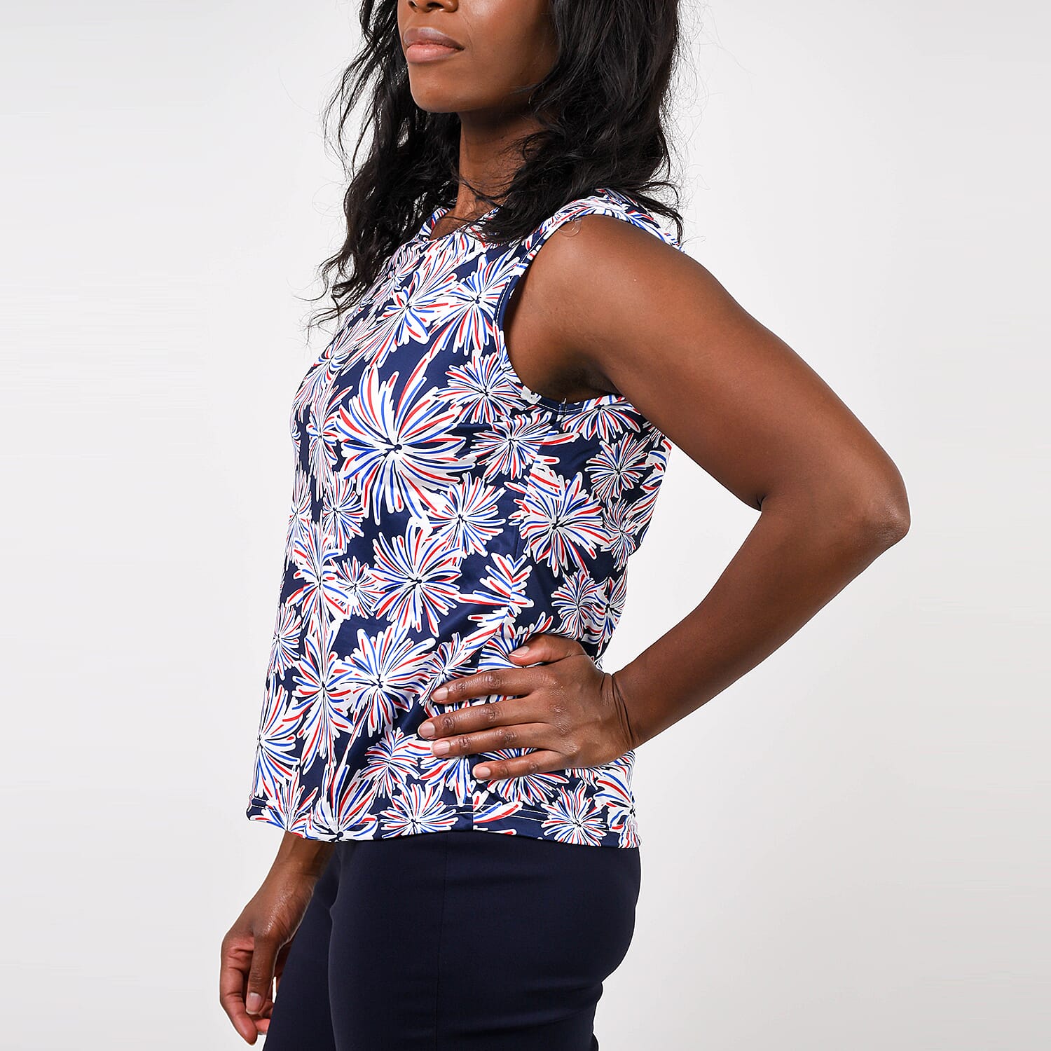 Aura Boutique Printed Sleeveless Top (Size S) - White & Blue