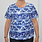 Aura Boutique Printed Short Sleeve Top (Size L) - White & Navy