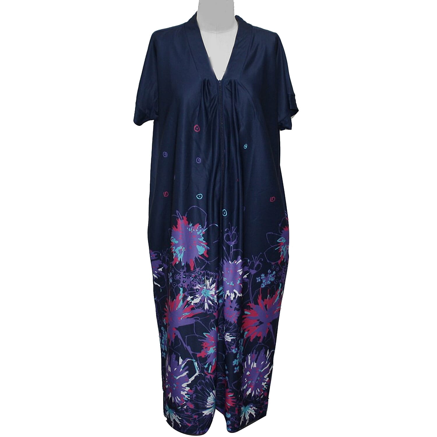 OTO- AURA BOUTIQUE Floral Zip Kaftan - Navy