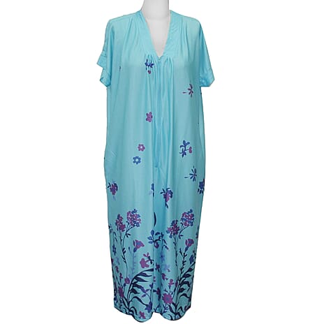 AURA BOUTIQUE Floral Zip Kaftan Size S (8-10) - Aqua