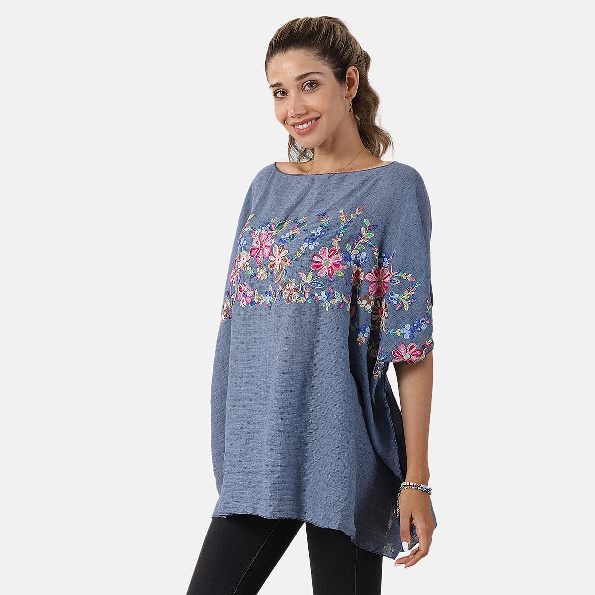 T-shirt with Embroidery - Dark Blue